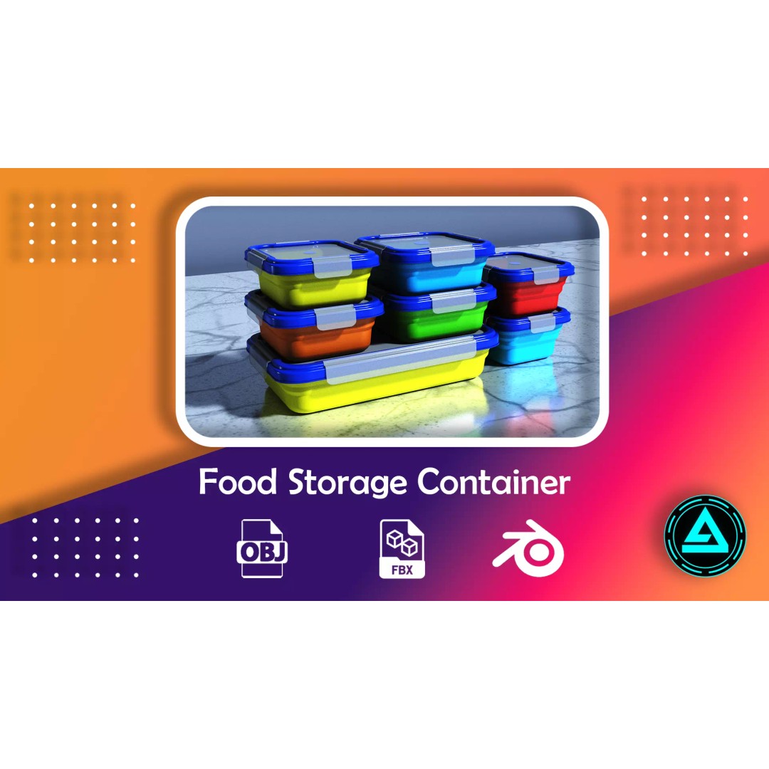 Food Storage Container 3D Model – Low Poly PBR Asset, Blender, FBX, OBJ - View 2