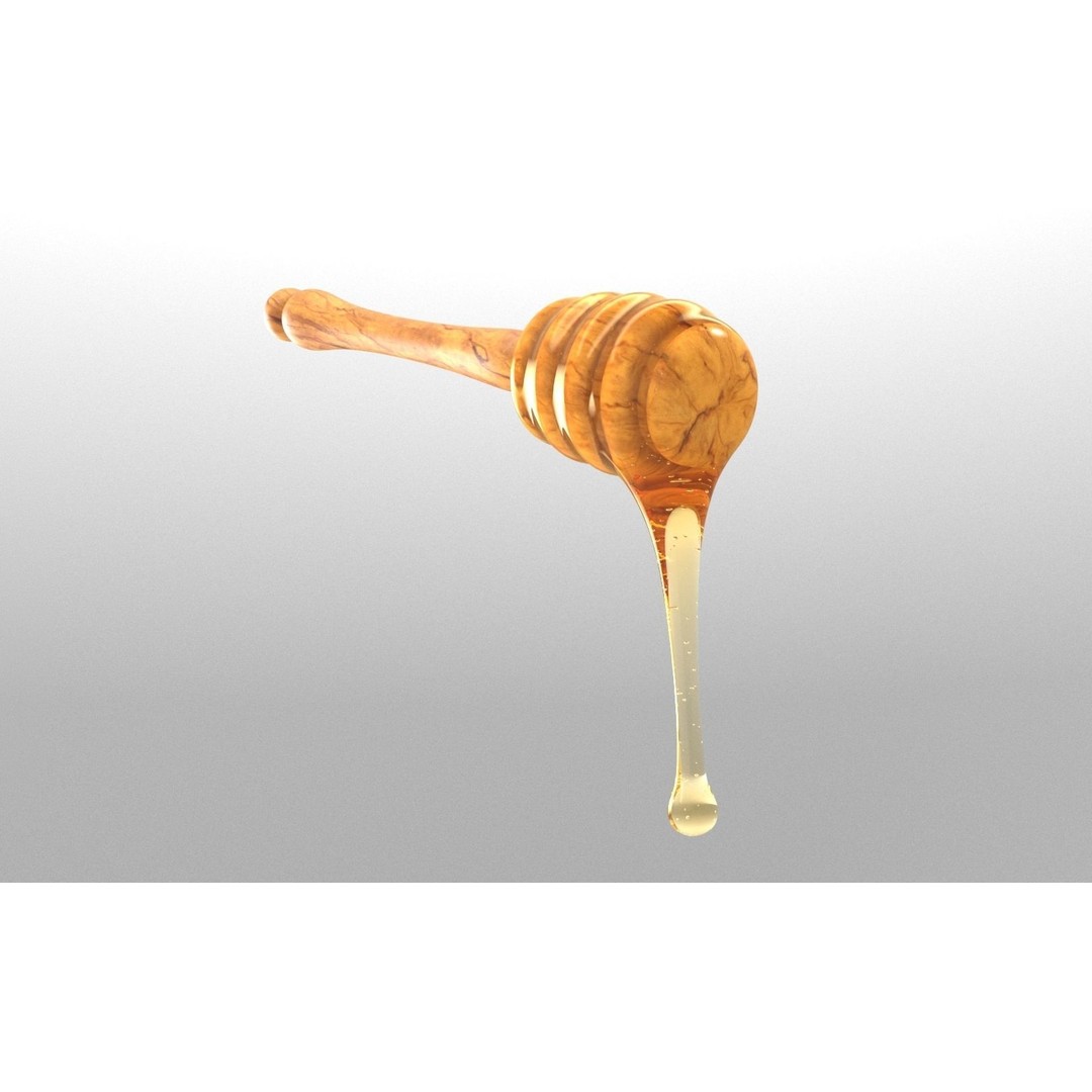 Honey Dipper 3D Model – Low Poly Olive Wood Kitchenware, FBX - View 3