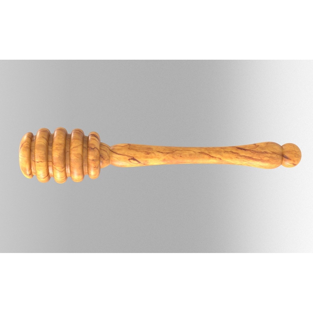 Honey Dipper 3D Model – Low Poly Olive Wood Kitchenware, FBX - View 4