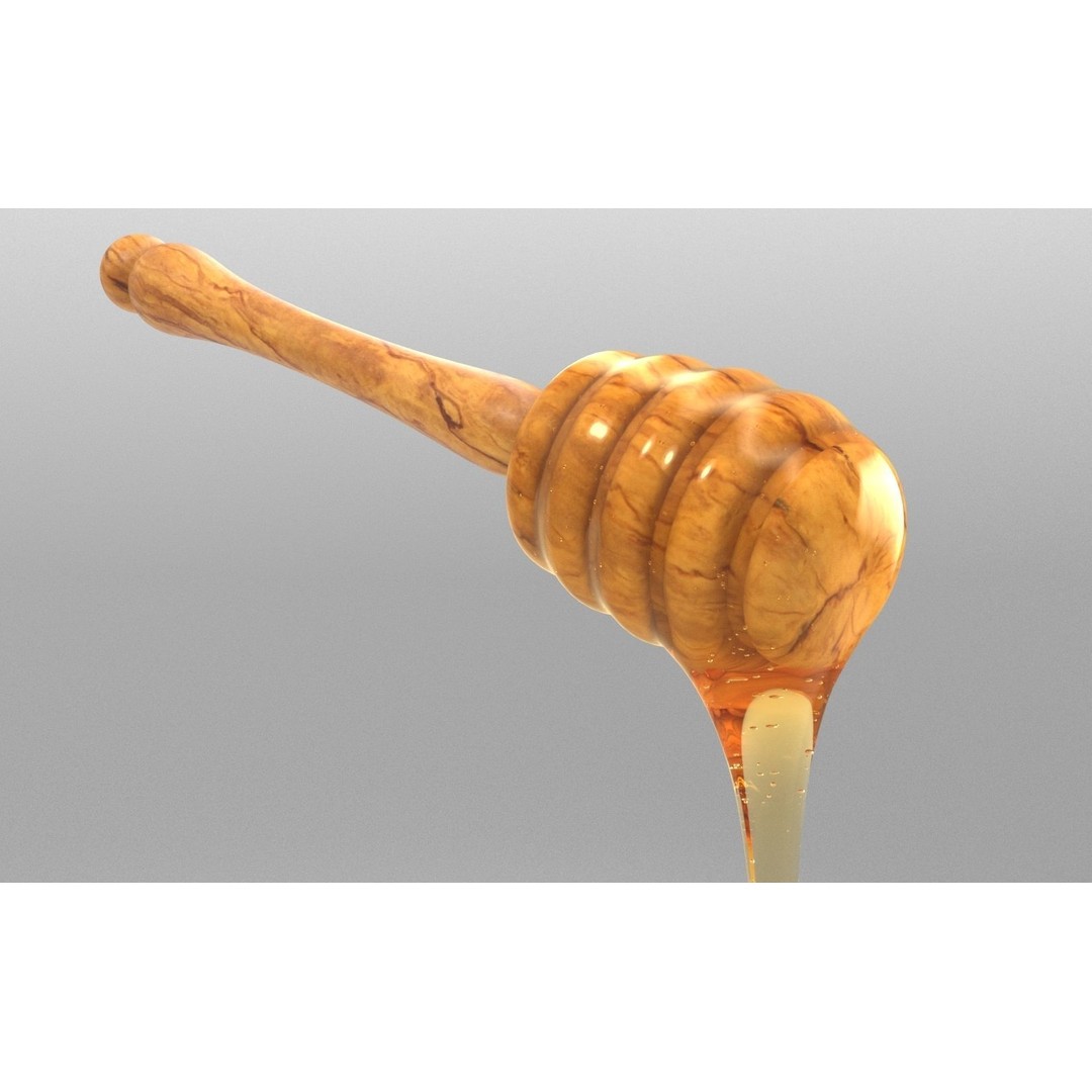 Honey Dipper 3D Model – Low Poly Olive Wood Kitchenware, FBX - View 8