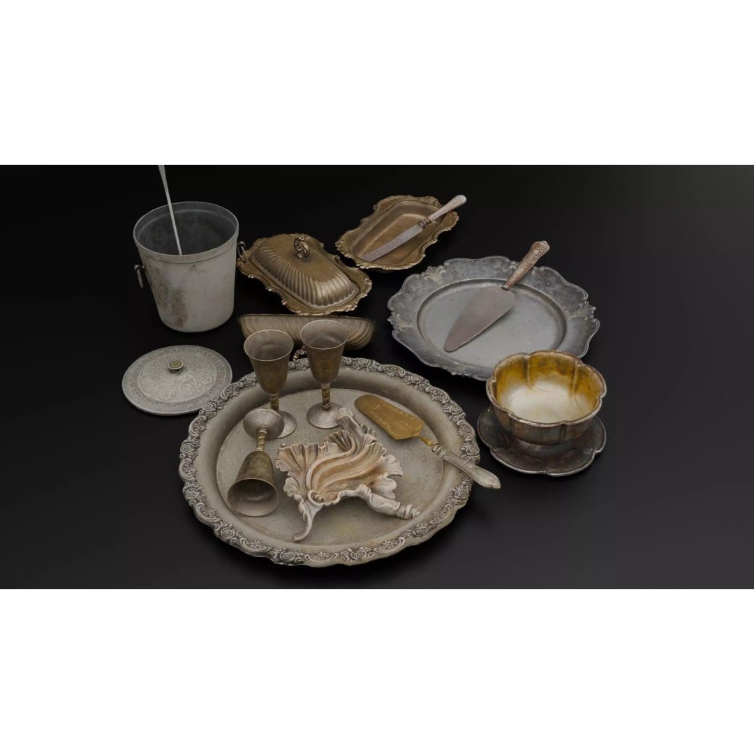 Antique Tableware 3D Model – Low Poly Game Ready Collection, FBX & Blender - View 2