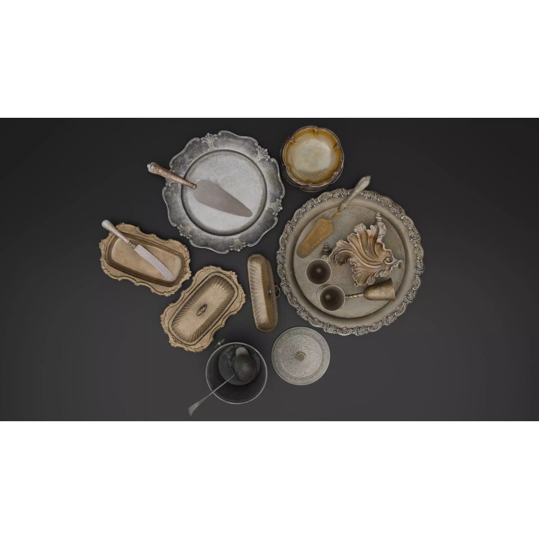 Antique Tableware 3D Model – Low Poly Game Ready Collection, FBX & Blender - View 3