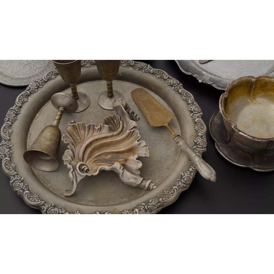 Antique Tableware 3D Model – Low Poly Game Ready Collection, FBX & Blender - View 4