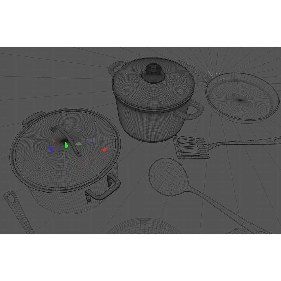 Cookware Set 3D Model – High Poly Kitchenware Asset, C4D, FBX, OBJ