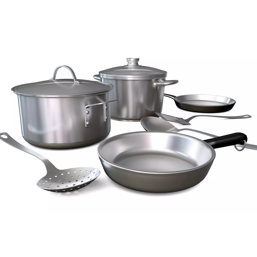 Cookware Set 3D Model – High Poly Kitchenware Asset, C4D, FBX, OBJ - View 2