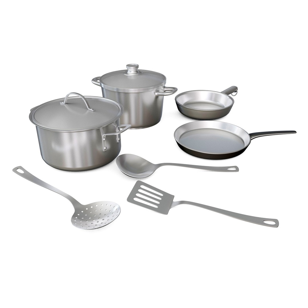 Cookware Set 3D Model – High Poly Kitchenware Asset, C4D, FBX, OBJ - View 3