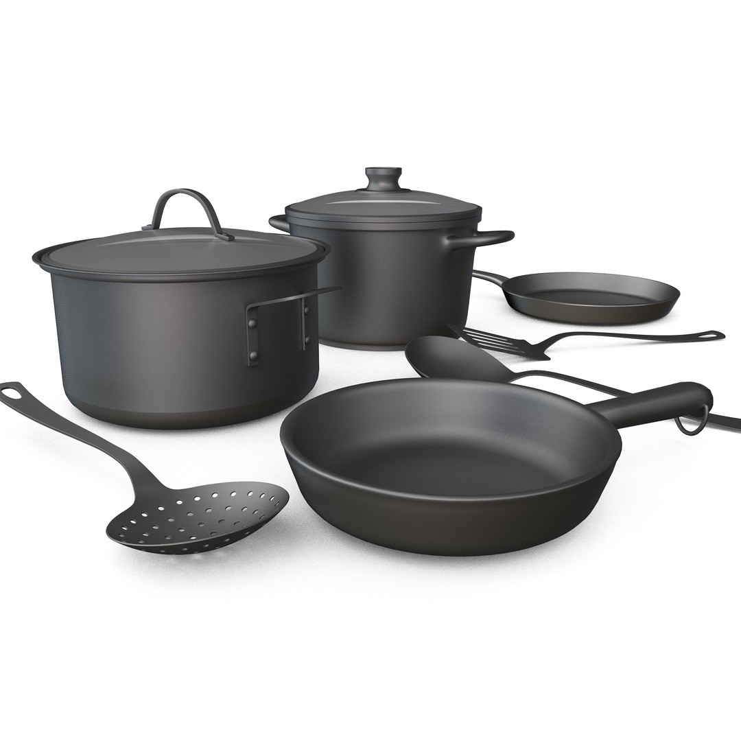 Cookware Set 3D Model – High Poly Kitchenware Asset, C4D, FBX, OBJ - View 4