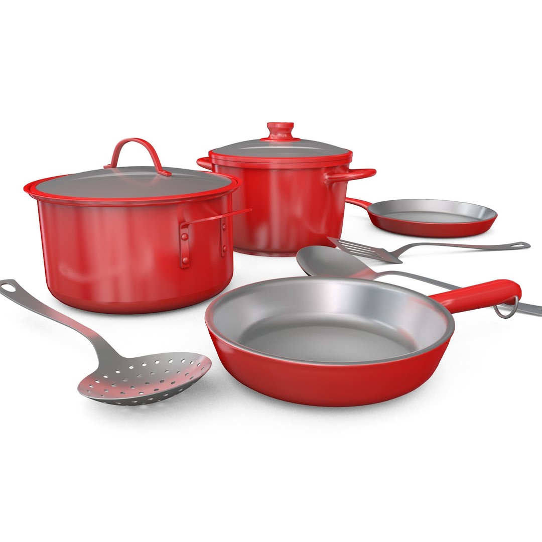 Cookware Set 3D Model – High Poly Kitchenware Asset, C4D, FBX, OBJ - View 5