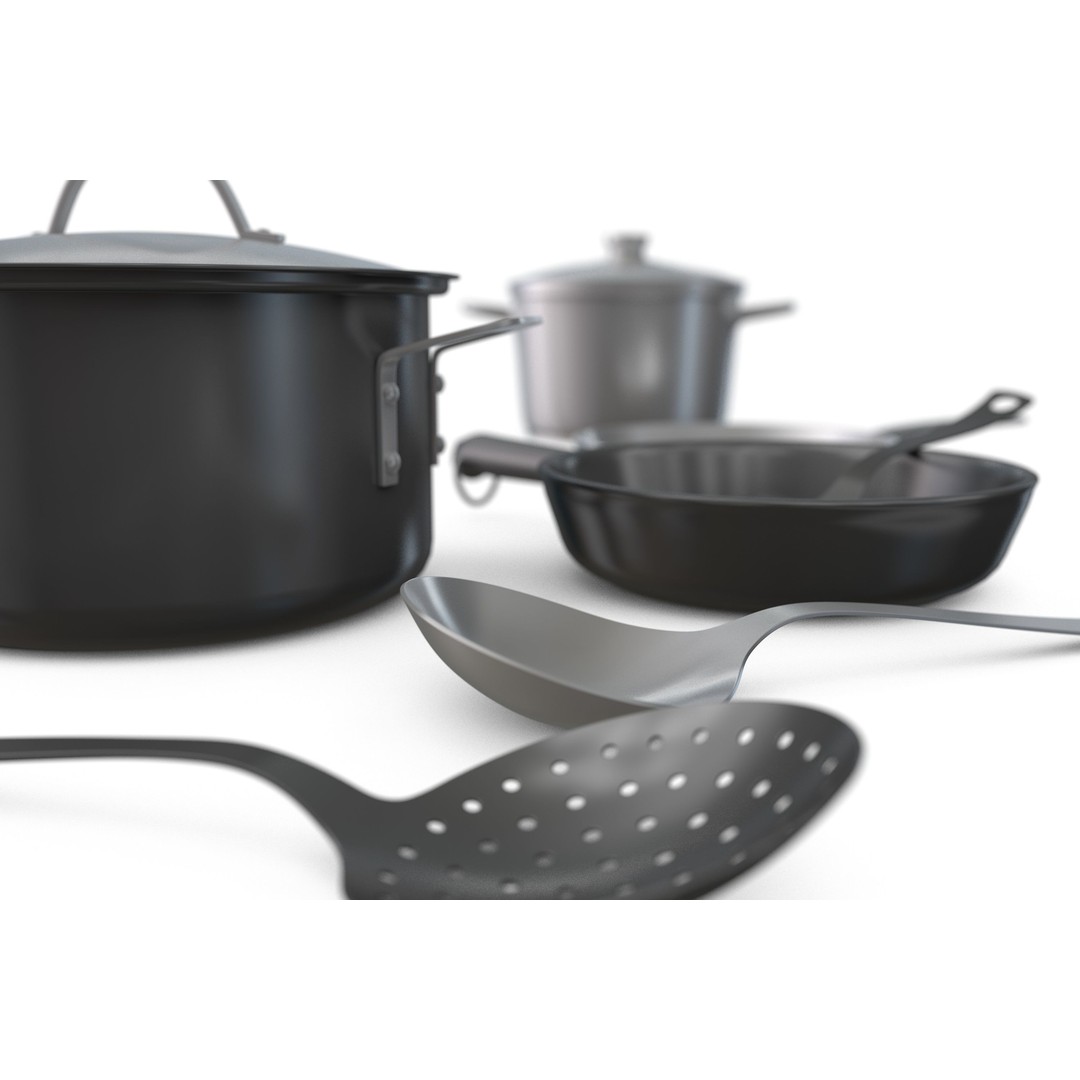 Cookware Set 3D Model – High Poly Kitchenware Asset, C4D, FBX, OBJ - View 6