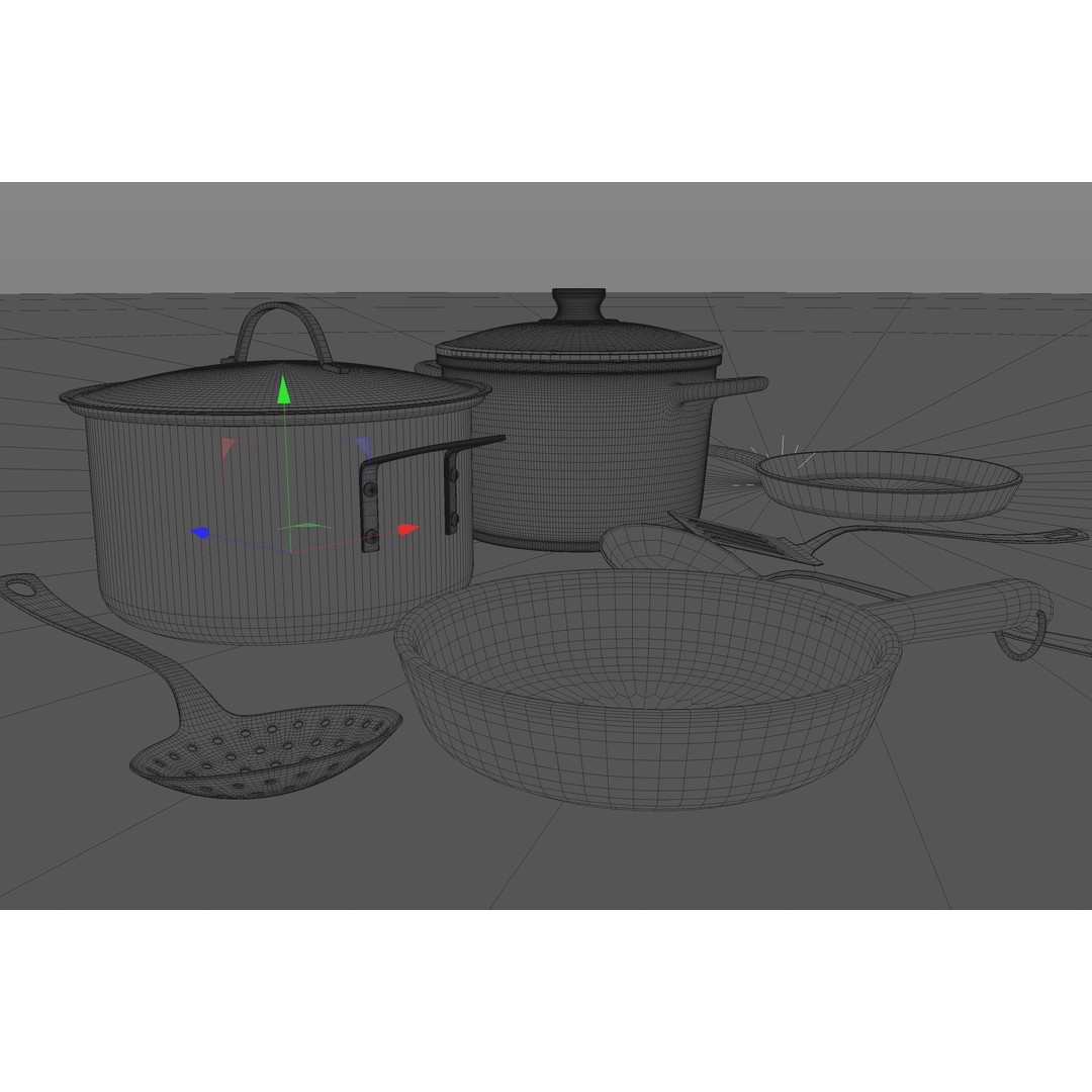 Cookware Set 3D Model – High Poly Kitchenware Asset, C4D, FBX, OBJ - View 7