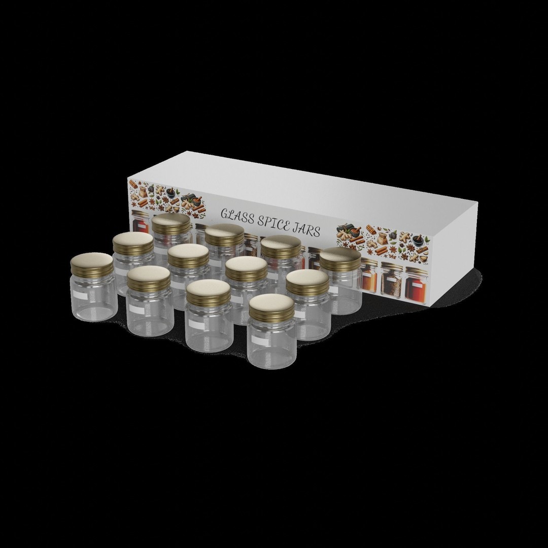 Glass Spice Jars 3D Model – Realistic Kitchenware Set, FBX