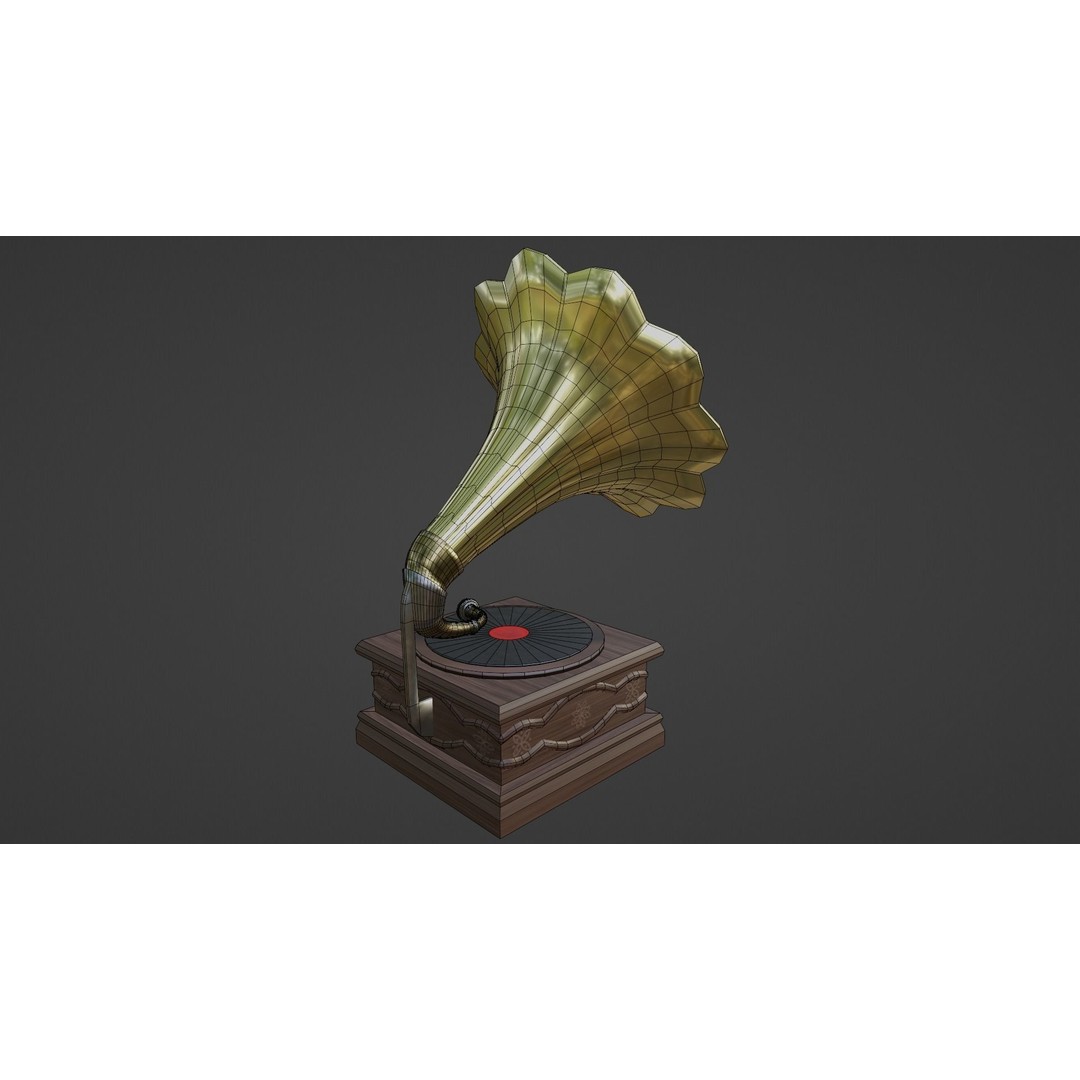 Vintage Gramophone 3D Model – Low Poly Antique Audio Device, FBX