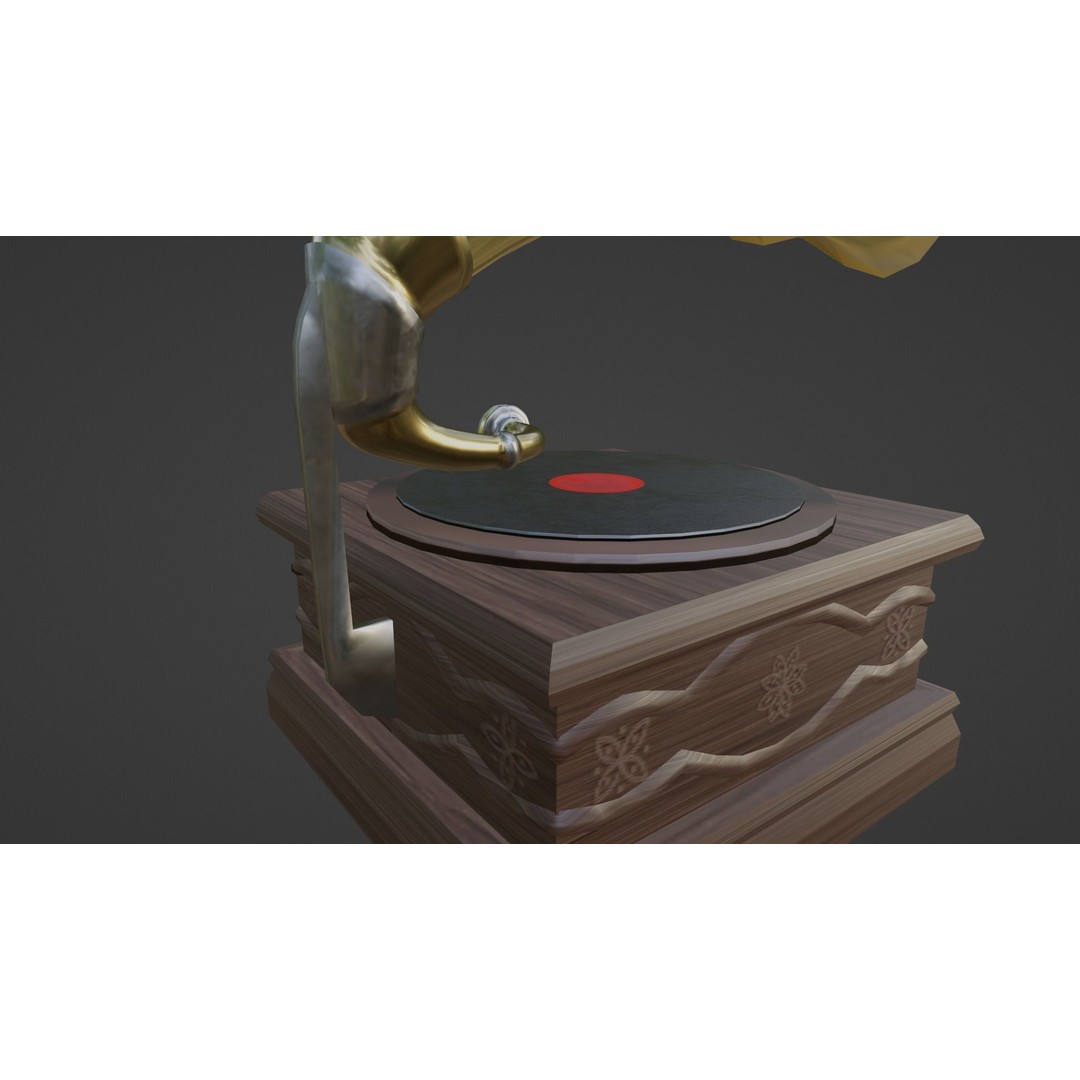 Vintage Gramophone 3D Model – Low Poly Antique Audio Device, FBX - View 10