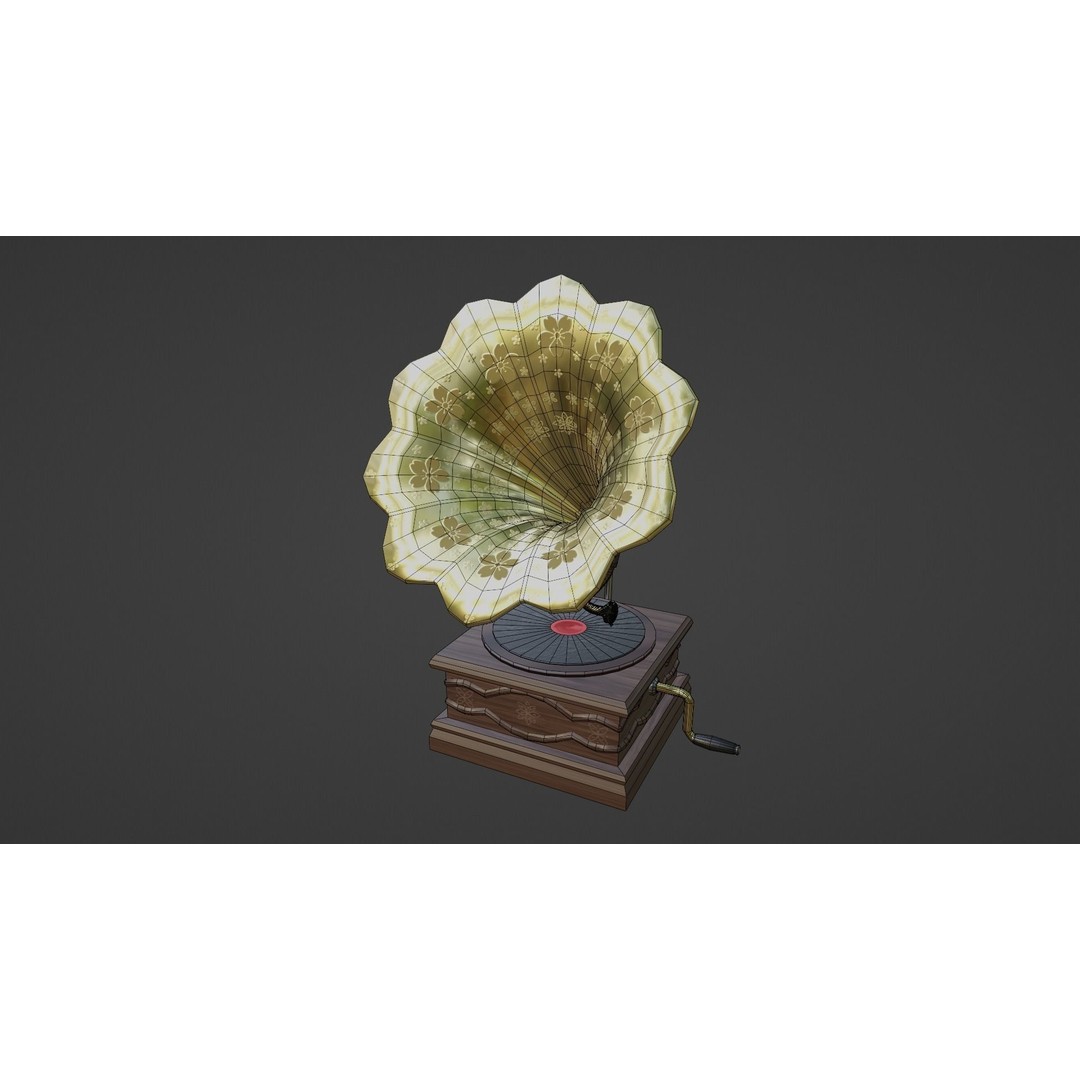 Vintage Gramophone 3D Model – Low Poly Antique Audio Device, FBX - View 11