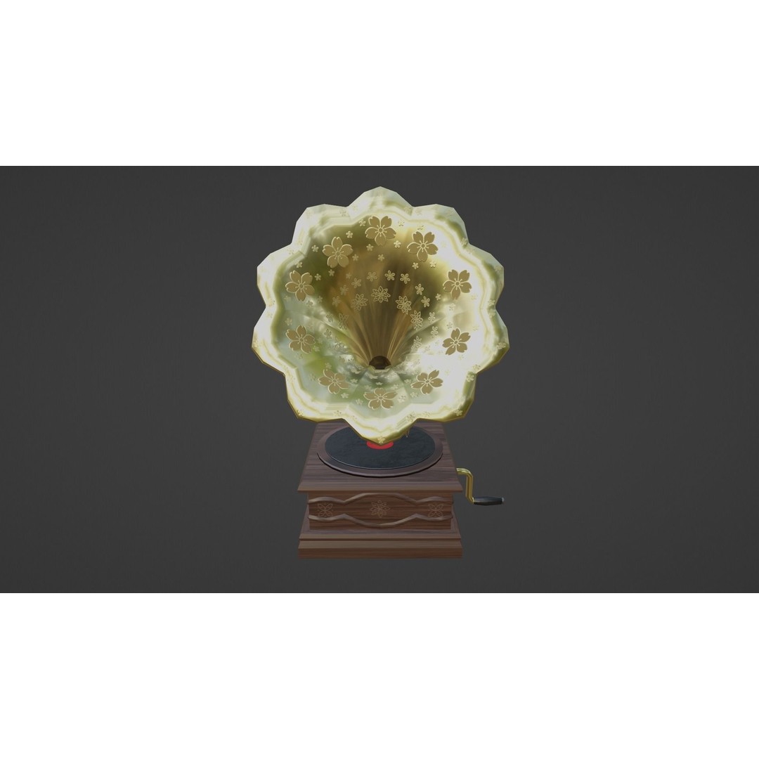 Vintage Gramophone 3D Model – Low Poly Antique Audio Device, FBX - View 3