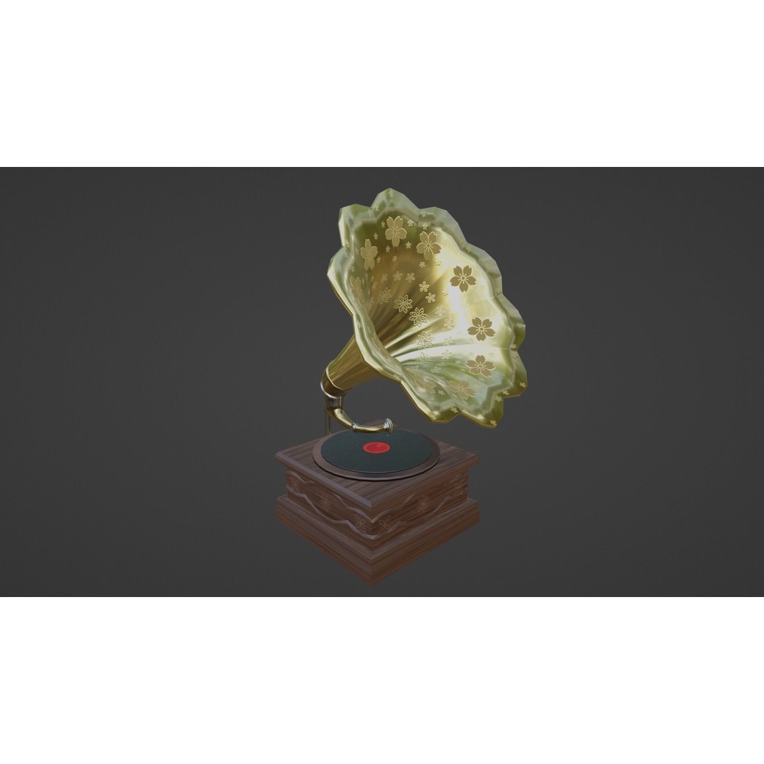 Vintage Gramophone 3D Model – Low Poly Antique Audio Device, FBX - View 4