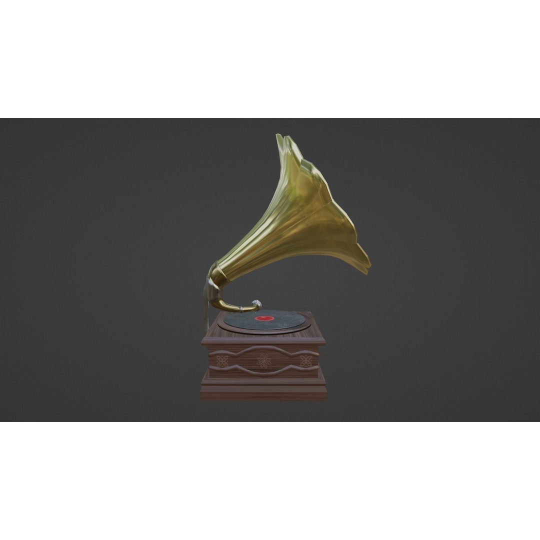 Vintage Gramophone 3D Model – Low Poly Antique Audio Device, FBX - View 5