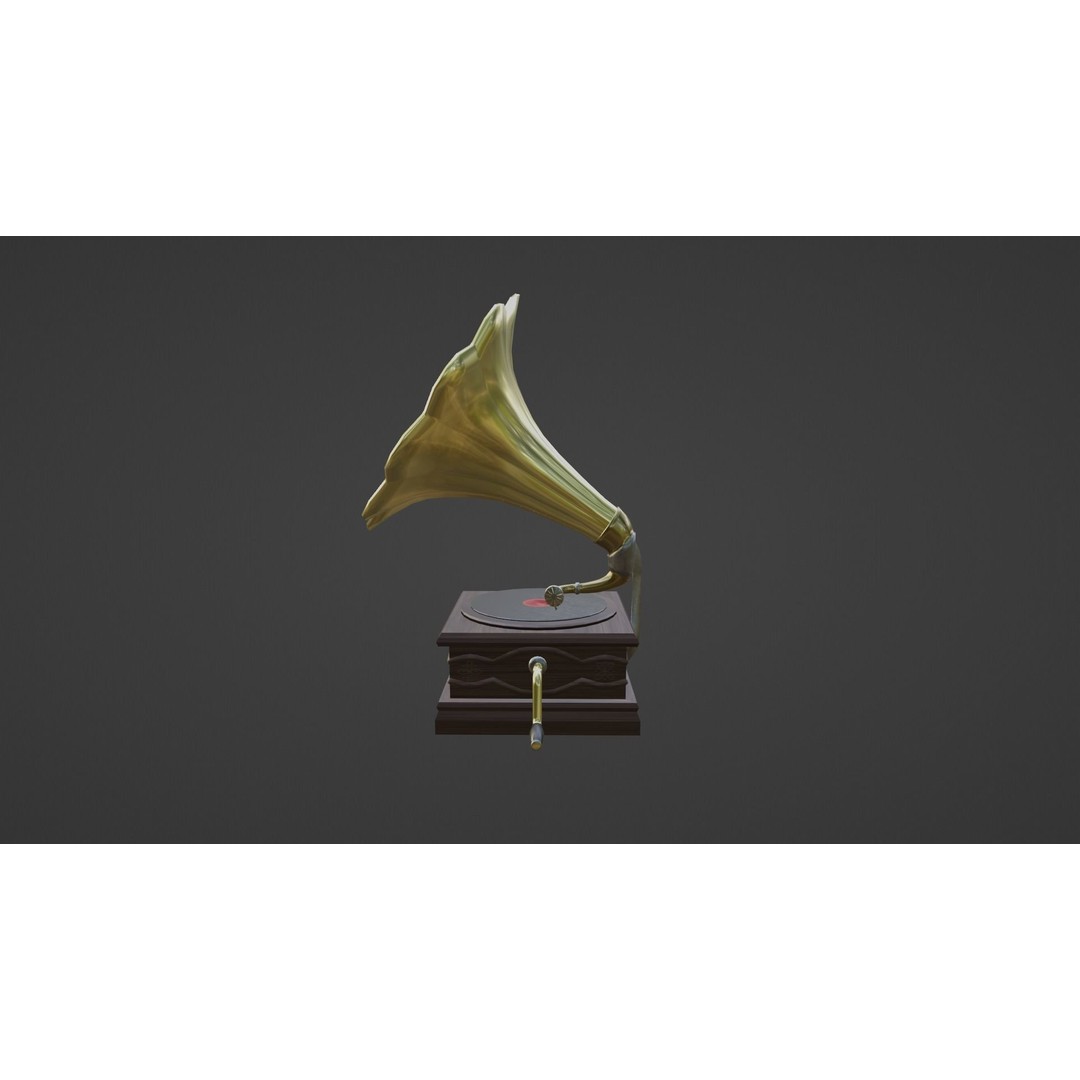 Vintage Gramophone 3D Model – Low Poly Antique Audio Device, FBX - View 6