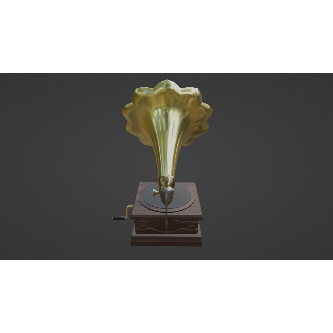 Vintage Gramophone 3D Model – Low Poly Antique Audio Device, FBX - View 7