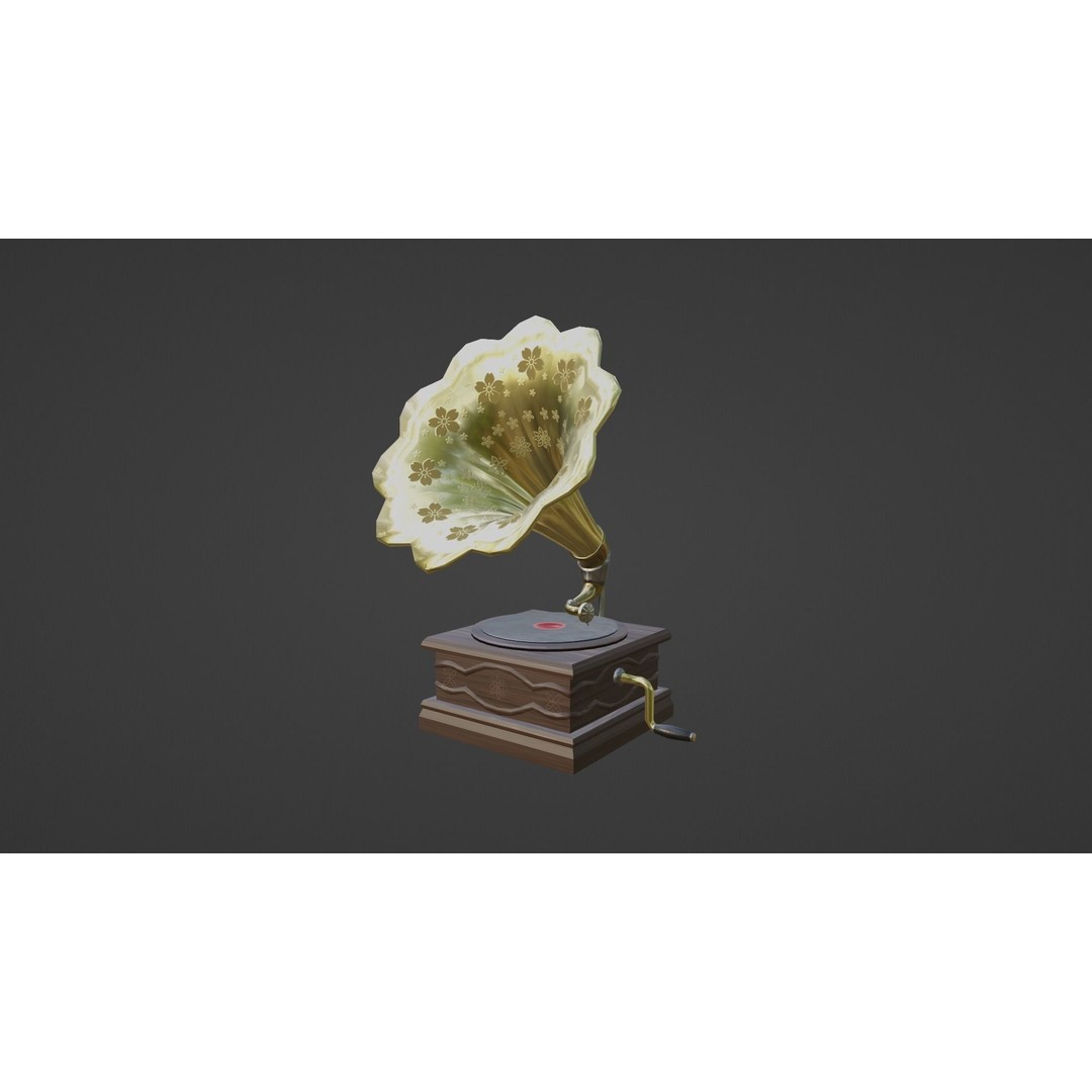 Vintage Gramophone 3D Model – Low Poly Antique Audio Device, FBX - View 8