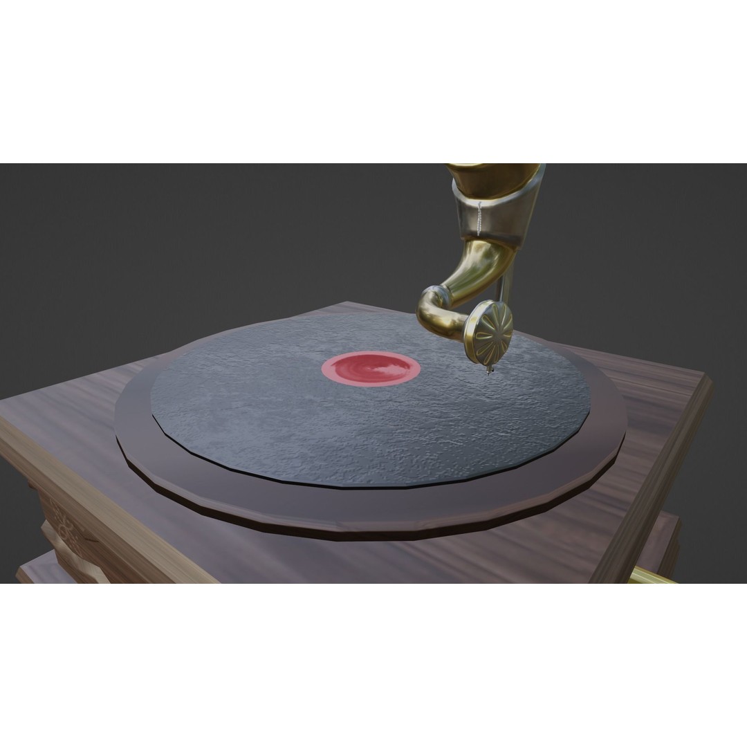 Vintage Gramophone 3D Model – Low Poly Antique Audio Device, FBX - View 9
