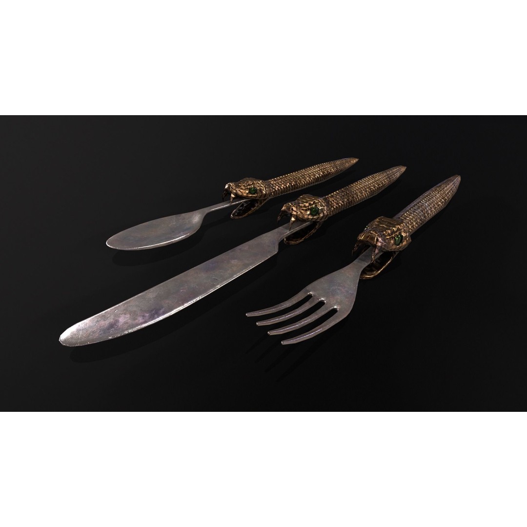 Snake King Cutlery 3D Model – Low Poly Kitchenware, FBX, PBR Textures - View 11