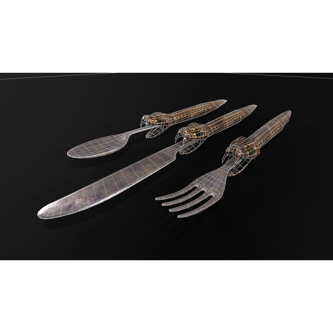 Snake King Cutlery 3D Model – Low Poly Kitchenware, FBX, PBR Textures - View 12