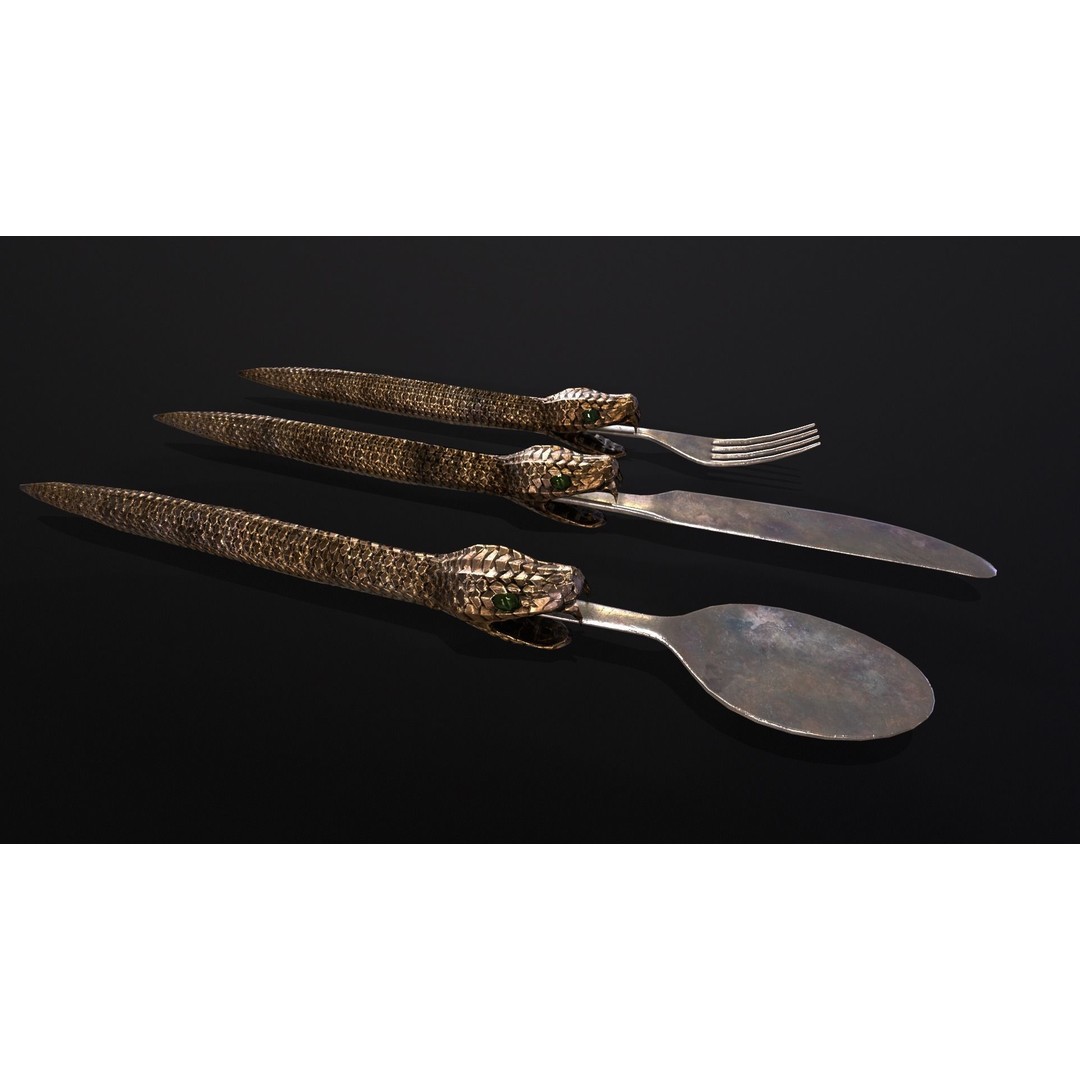 Snake King Cutlery 3D Model – Low Poly Kitchenware, FBX, PBR Textures - View 3