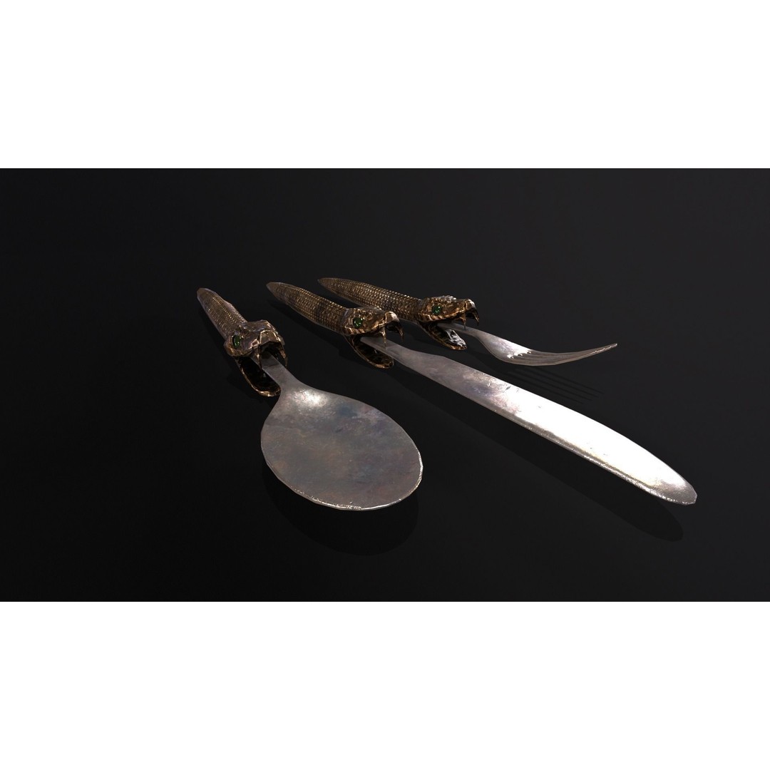 Snake King Cutlery 3D Model – Low Poly Kitchenware, FBX, PBR Textures - View 7