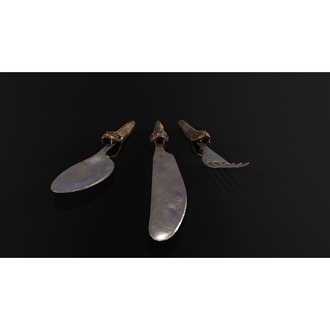 Snake King Cutlery 3D Model – Low Poly Kitchenware, FBX, PBR Textures - View 9