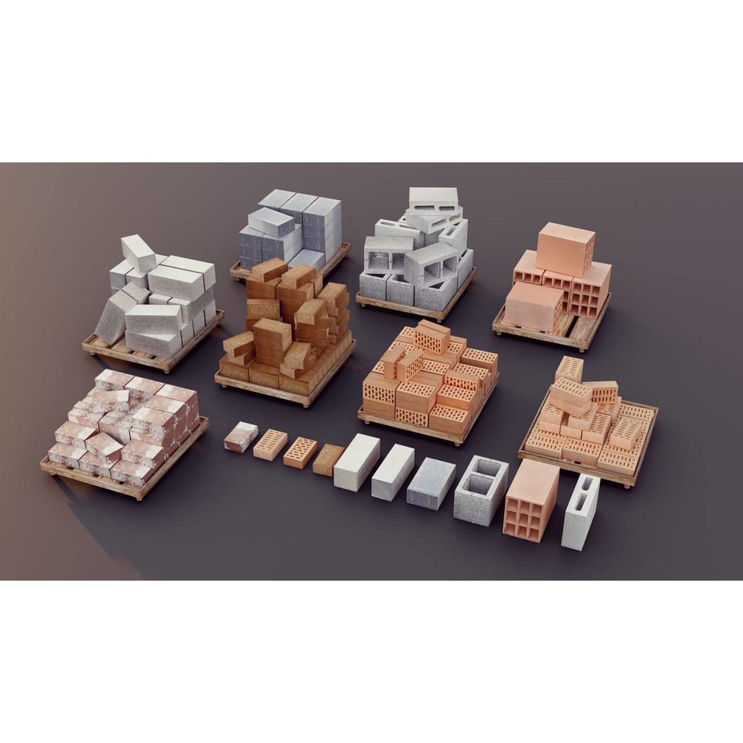 Brick Collection 3D Model – Low Poly Game Asset, PBR Textures