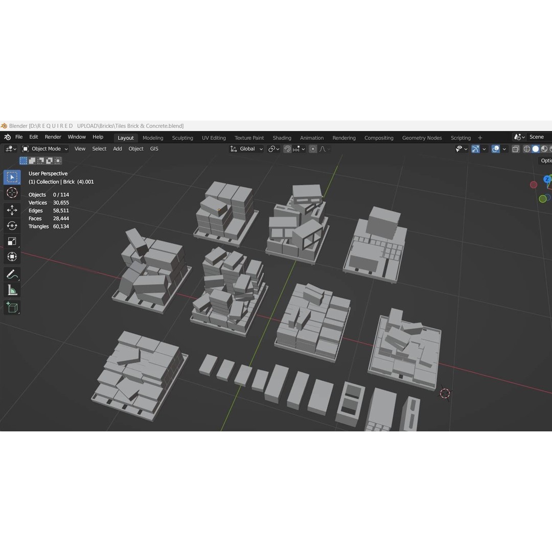 Brick Collection 3D Model – Low Poly Game Asset, PBR Textures - View 4