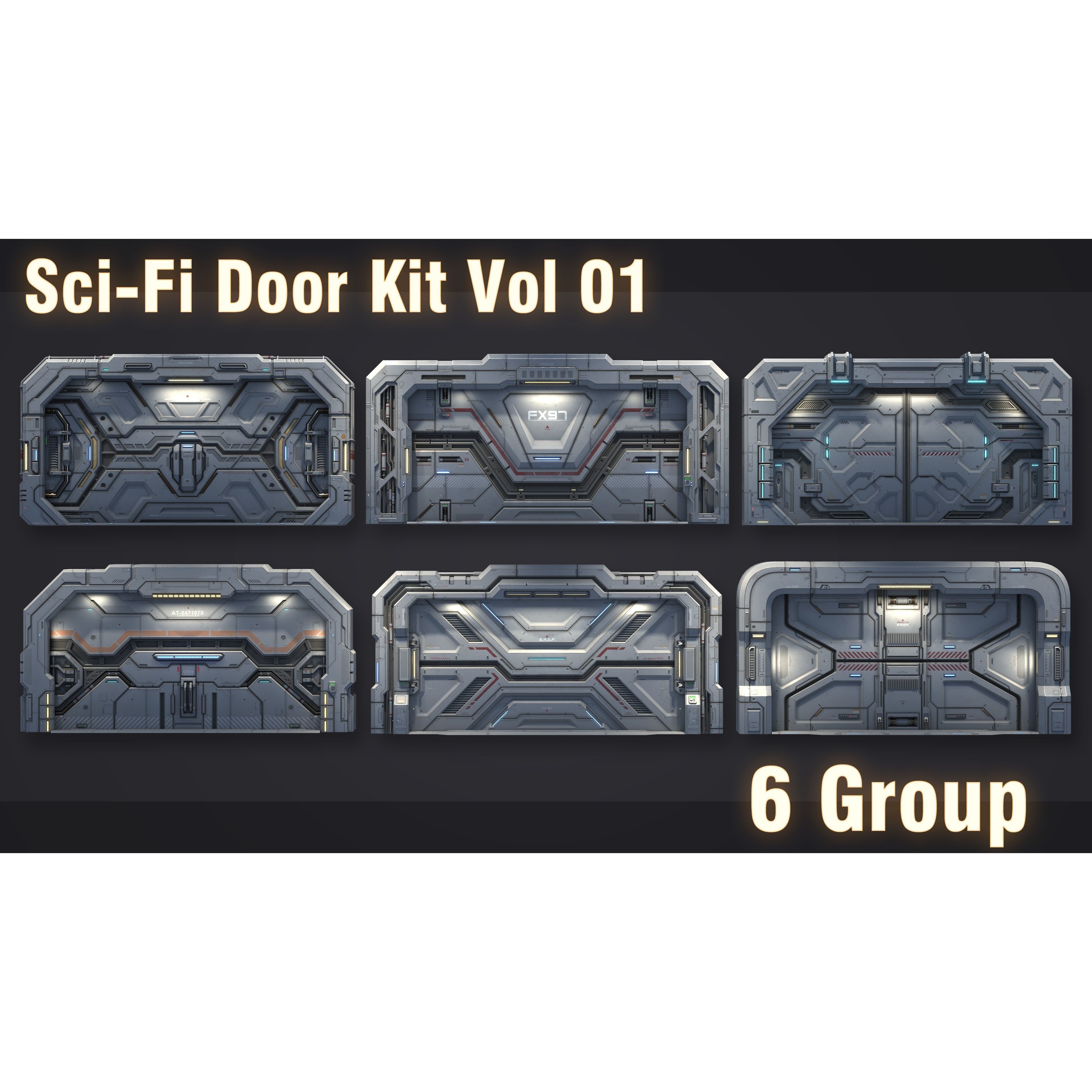 Sci-Fi Door Kit Vol 1 - Low-Poly Game-Ready 3D Model - View 3