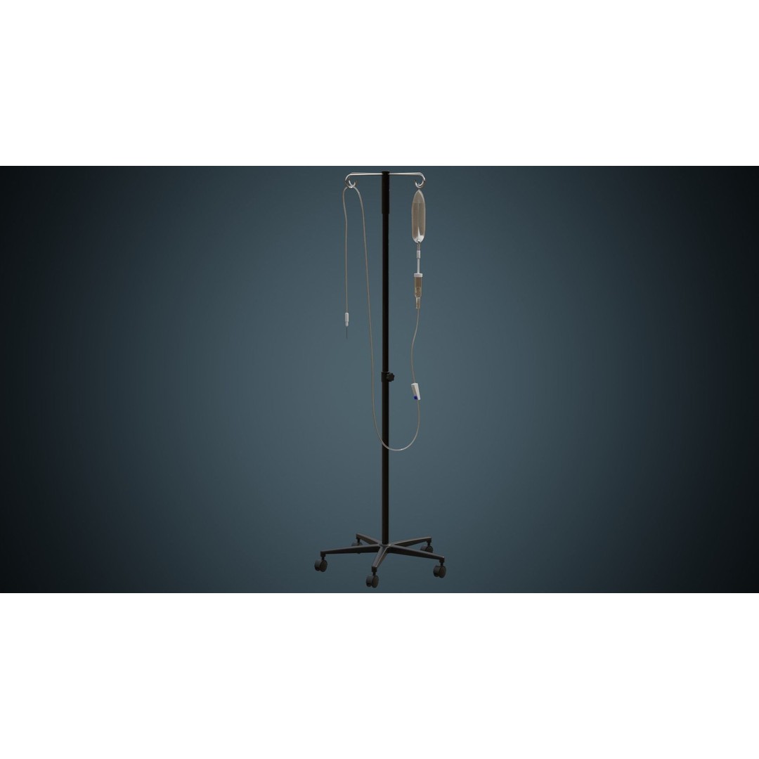 IV Stand 3D Model – Low Poly Medical Equipment, Blender, FBX, OBJ - View 3