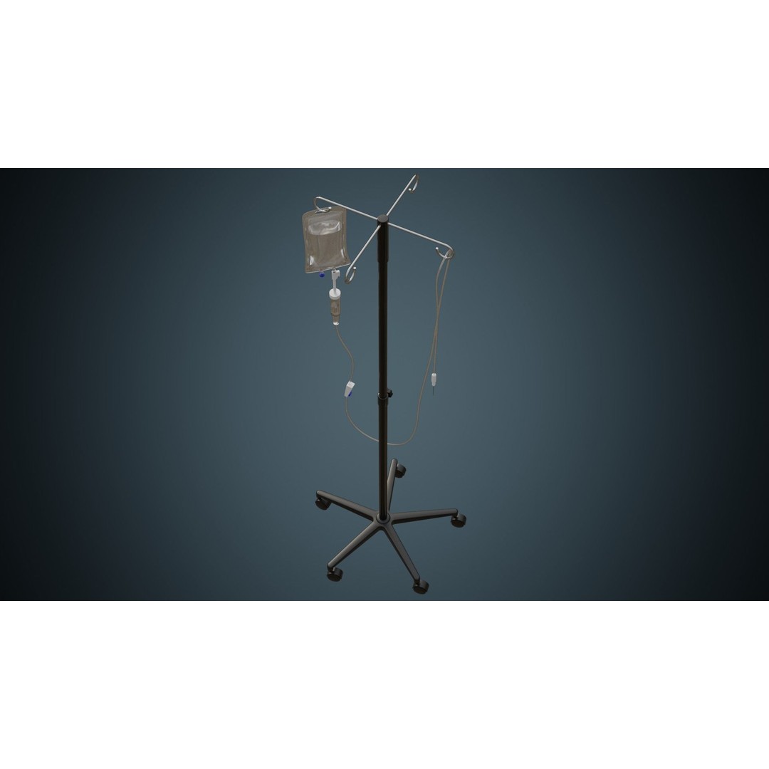 IV Stand 3D Model – Low Poly Medical Equipment, Blender, FBX, OBJ - View 4