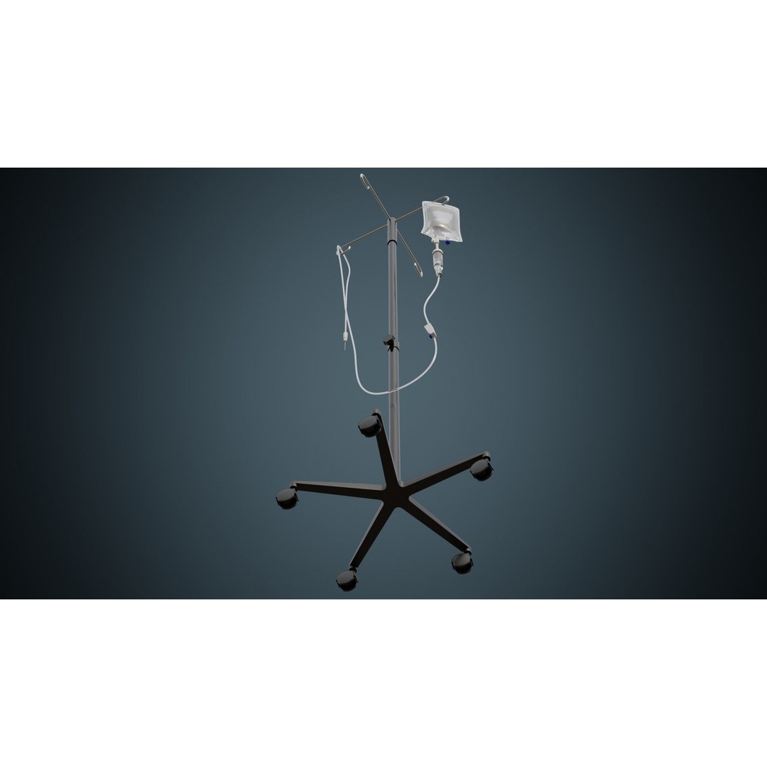 IV Stand 3D Model – Low Poly Medical Equipment, Blender, FBX, OBJ - View 6