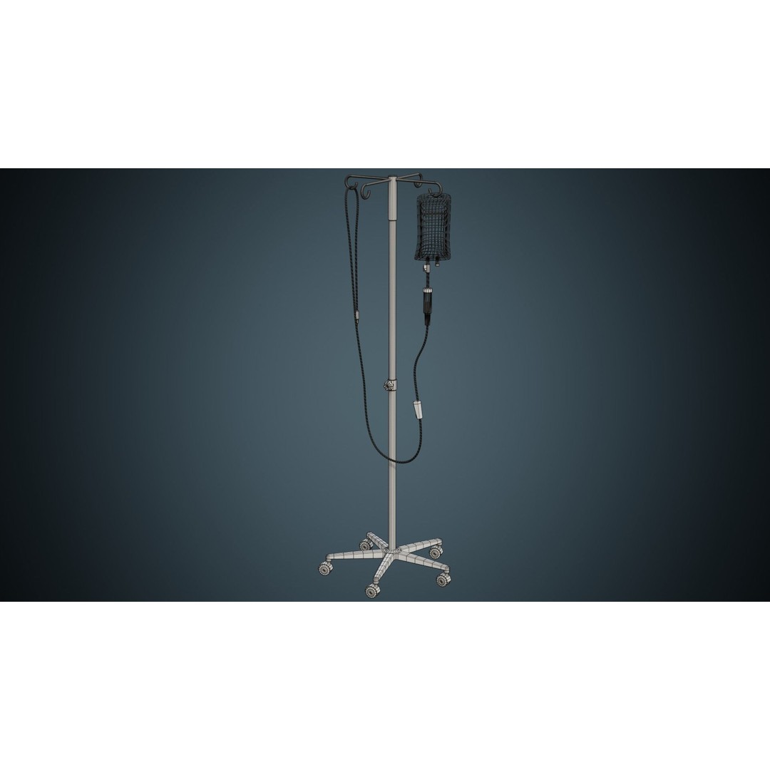 IV Stand 3D Model – Low Poly Medical Equipment, Blender, FBX, OBJ - View 9