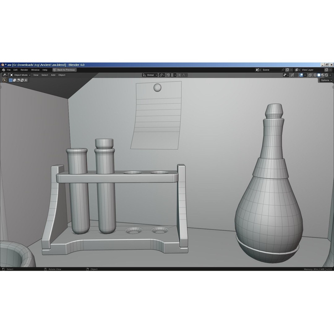 Alchemy Table 3D Model – Detailed Game Asset with Glassware, FBX - View 10