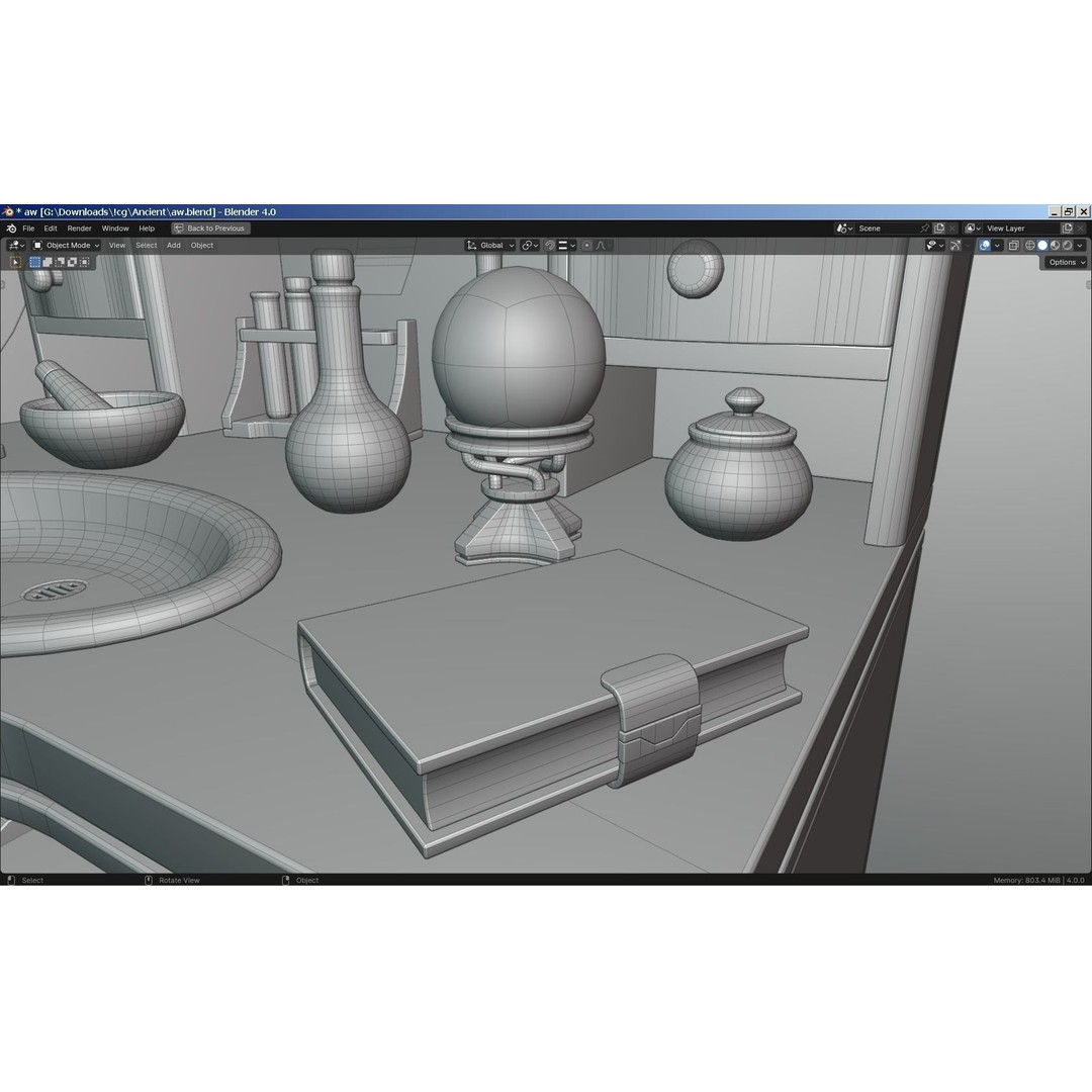 Alchemy Table 3D Model – Detailed Game Asset with Glassware, FBX - View 7