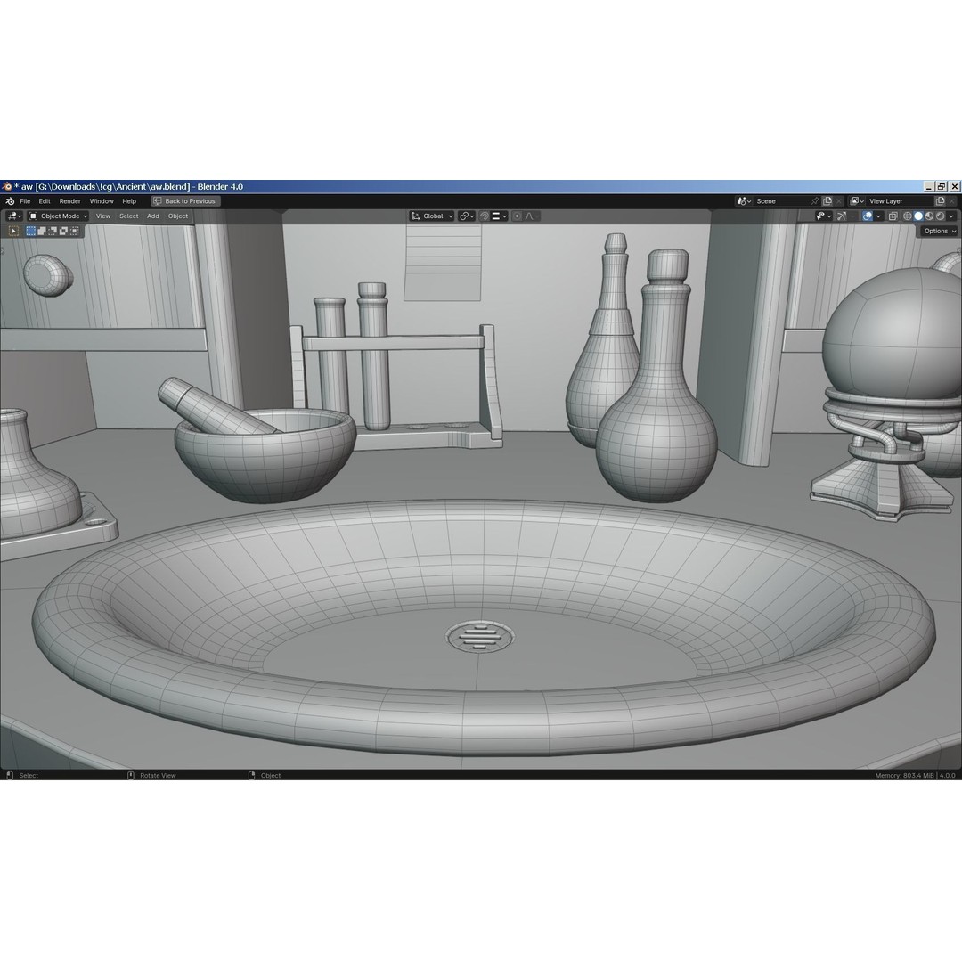 Alchemy Table 3D Model – Detailed Game Asset with Glassware, FBX - View 8