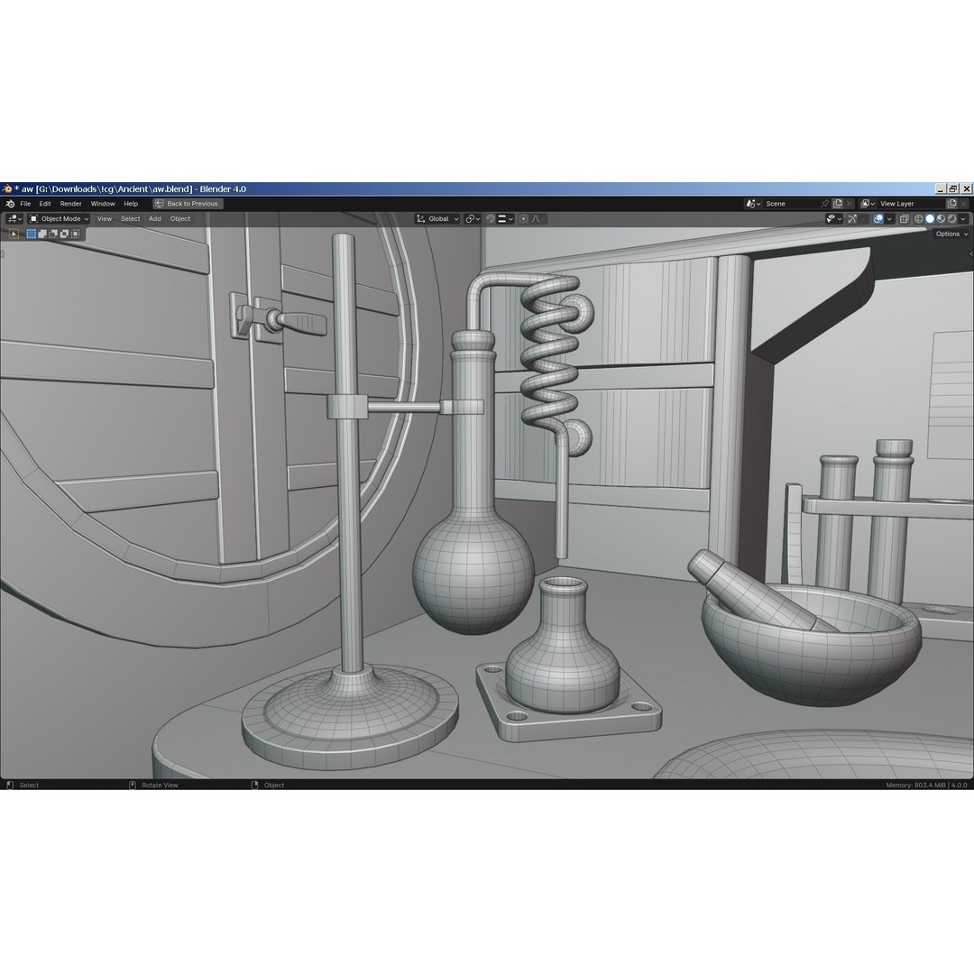 Alchemy Table 3D Model – Detailed Game Asset with Glassware, FBX - View 9