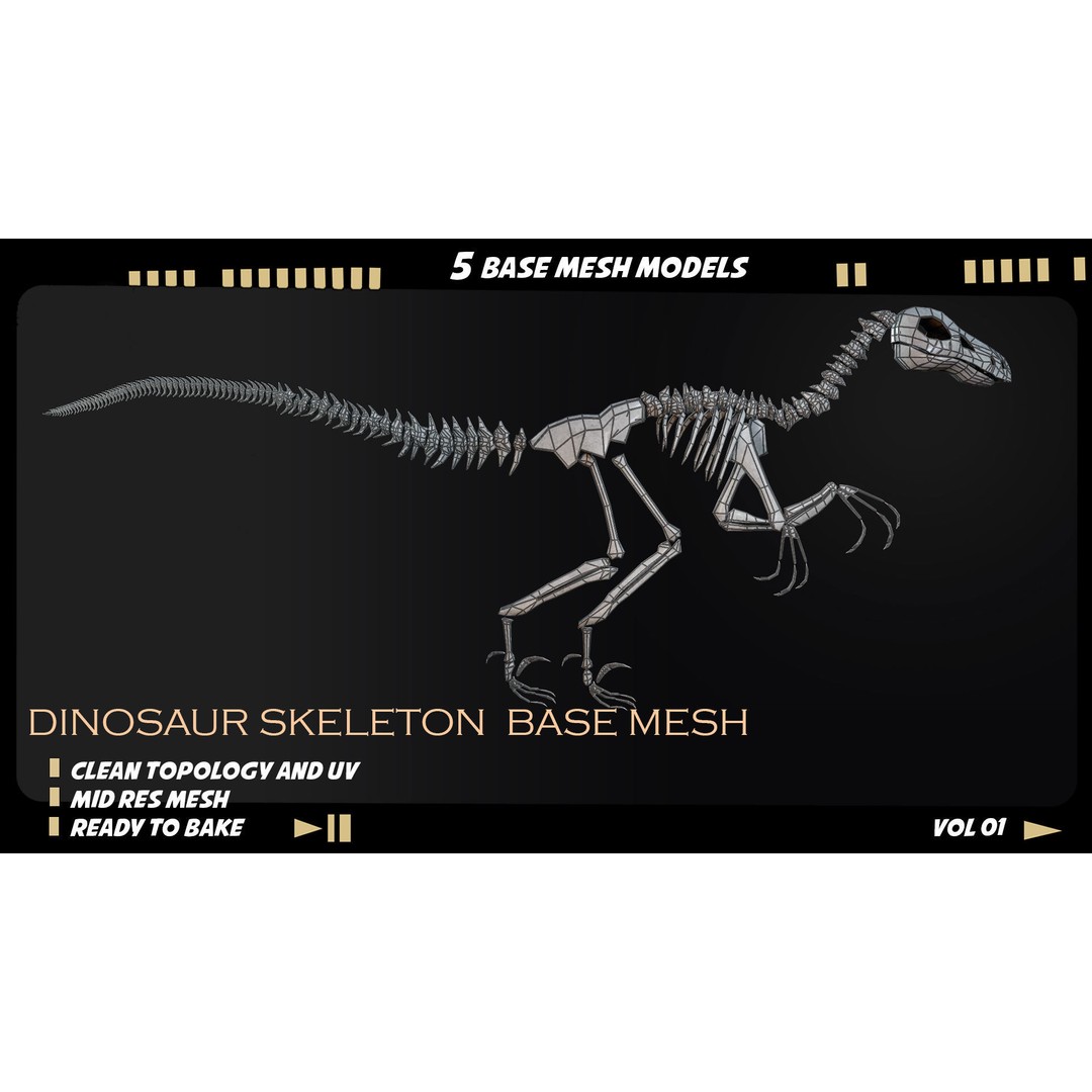 Dinosaur Skeleton 3D Model – Medium Poly Bone Mesh for Games