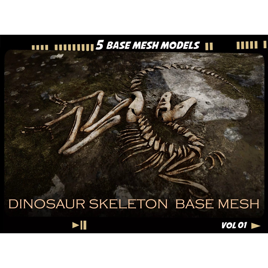 Dinosaur Skeleton 3D Model – Medium Poly Bone Mesh for Games - View 2