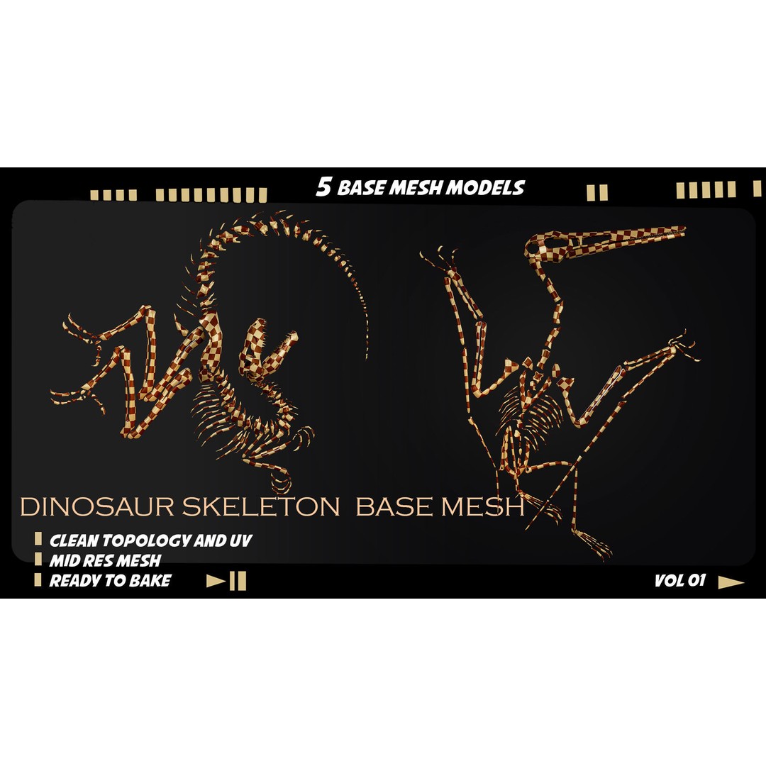Dinosaur Skeleton 3D Model – Medium Poly Bone Mesh for Games - View 6