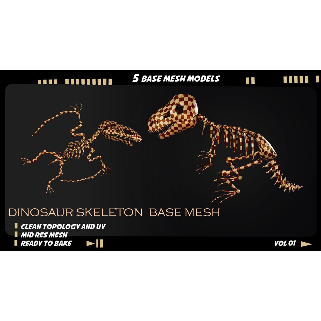 Dinosaur Skeleton 3D Model – Medium Poly Bone Mesh for Games - View 7