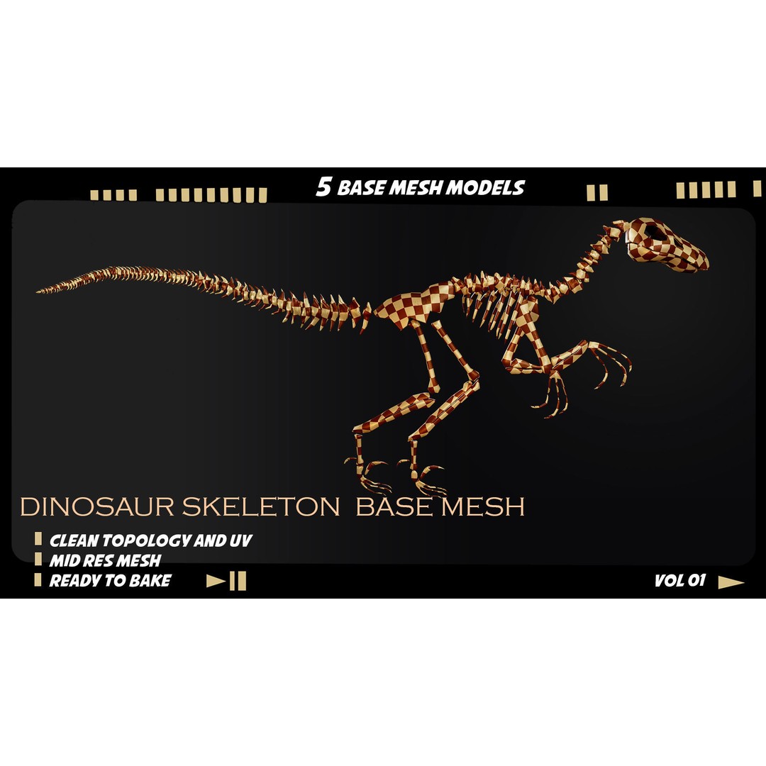 Dinosaur Skeleton 3D Model – Medium Poly Bone Mesh for Games - View 8