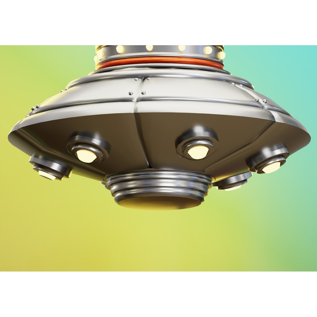 Cartoon UFO 3D Model – Low Poly Flying Saucer, PBR Textures, FBX - View 10