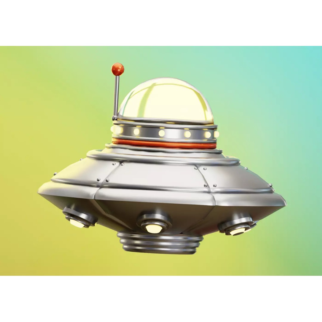 Cartoon UFO 3D Model – Low Poly Flying Saucer, PBR Textures, FBX - View 2