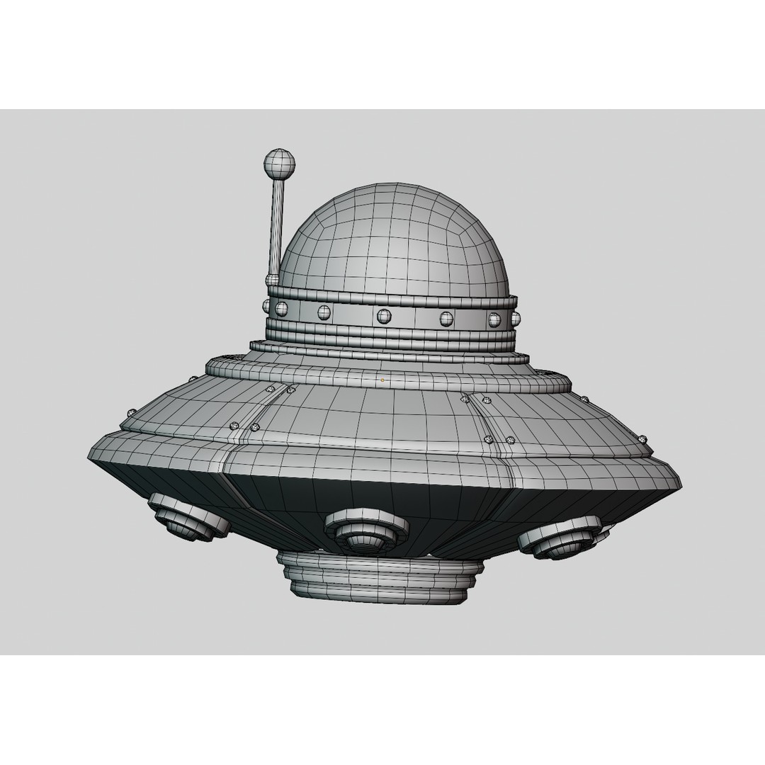 Cartoon UFO 3D Model – Low Poly Flying Saucer, PBR Textures, FBX - View 3