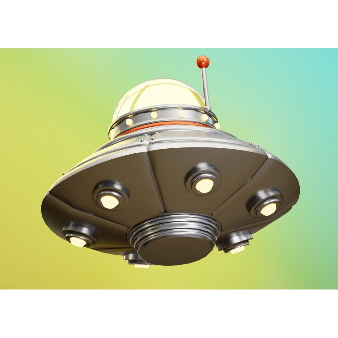 Cartoon UFO 3D Model – Low Poly Flying Saucer, PBR Textures, FBX - View 4